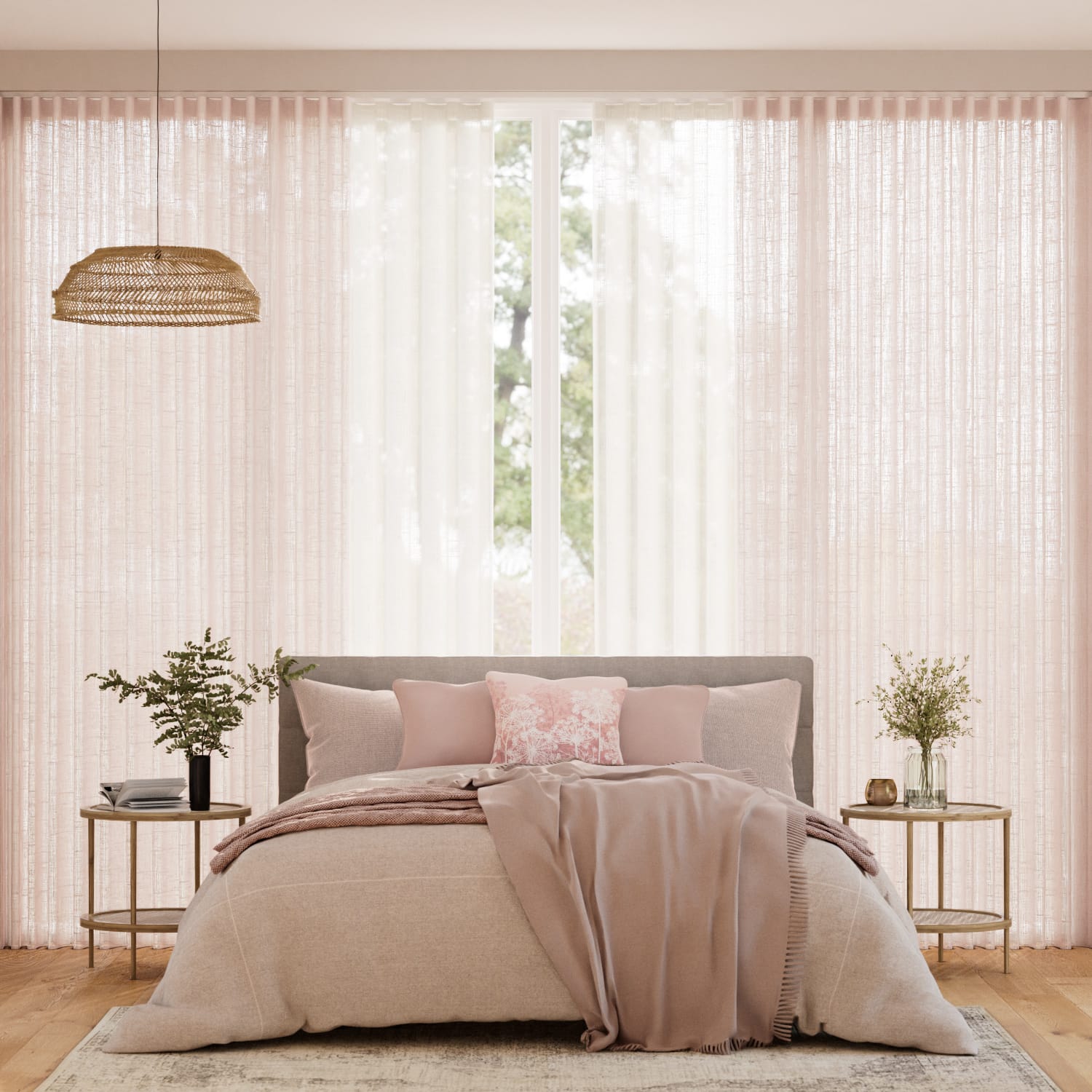 Tenda doppia a binario Voile Latte di Cocco & Voile Quarzo Rosa