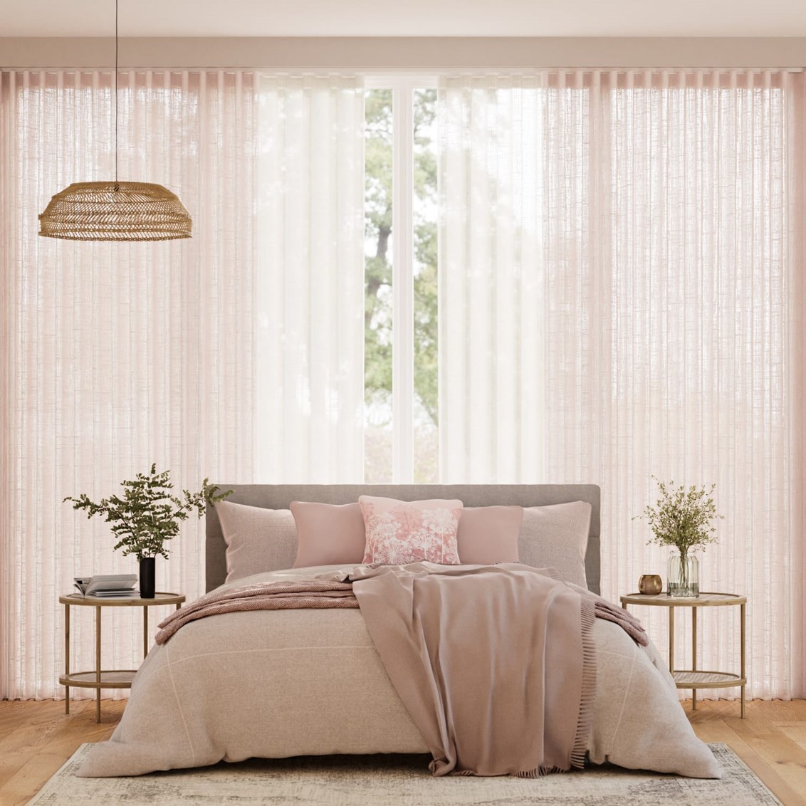 Tenda doppia a binario Voile Latte di Cocco & Voile Quarzo Rosa