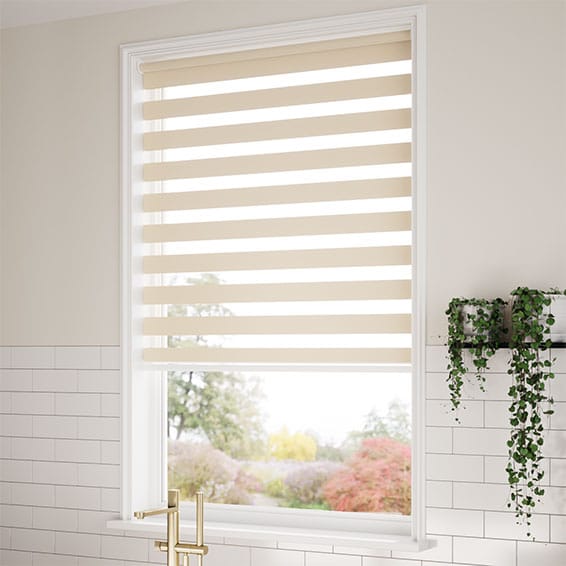 Zebra Blind, tenda avvolgibile giorno e notte, telaio in alluminio, doppio strato, tessuto a righe, moderna ed elegante, facile da pulire, controllo della luce, altezza di 145 cm, colore grigio