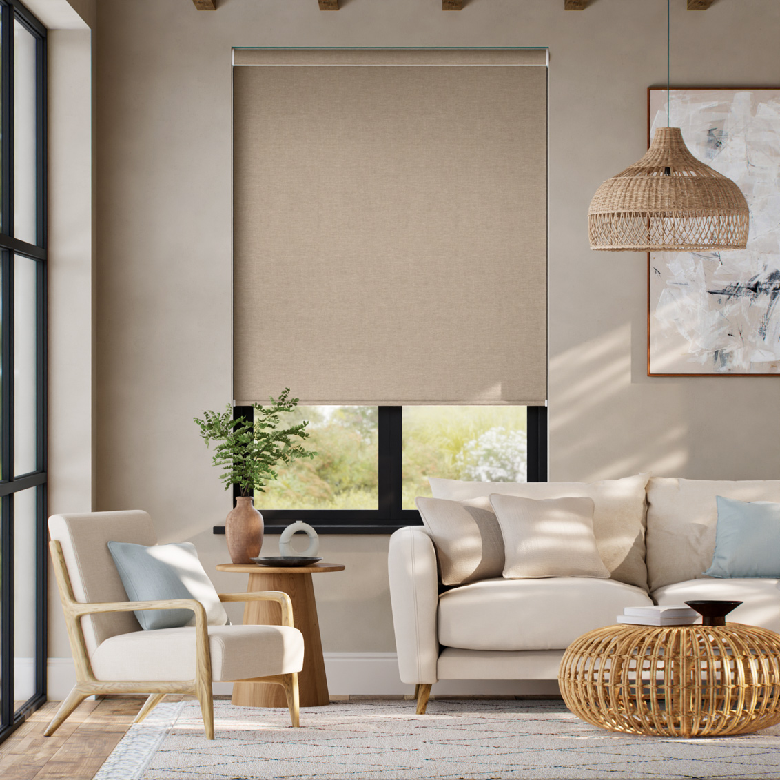 Tenda A Rullo Lino Eternity Biscotto Senza Catenella
