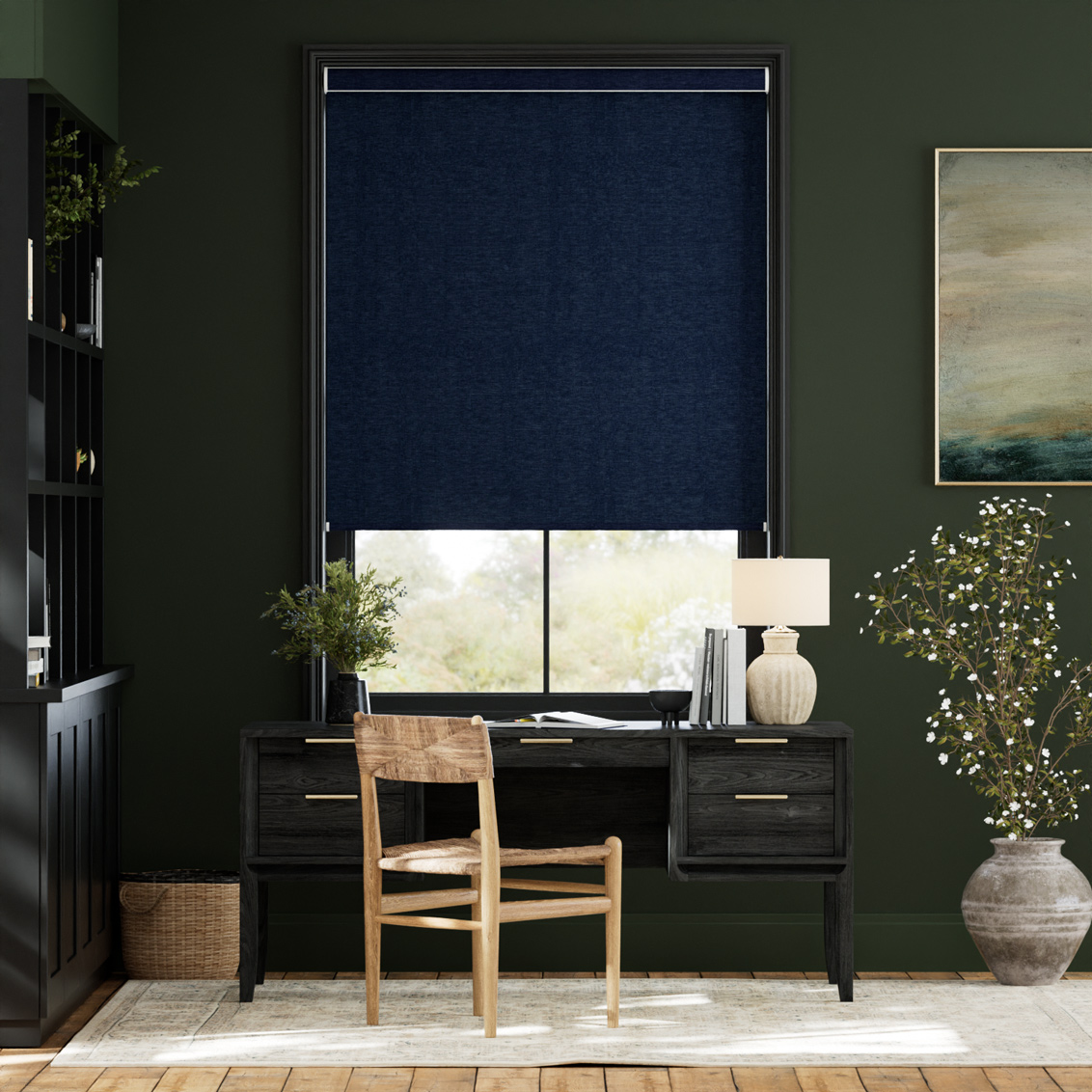 Tenda A Rullo Lino Eternity Blu Navy Senza Catenella