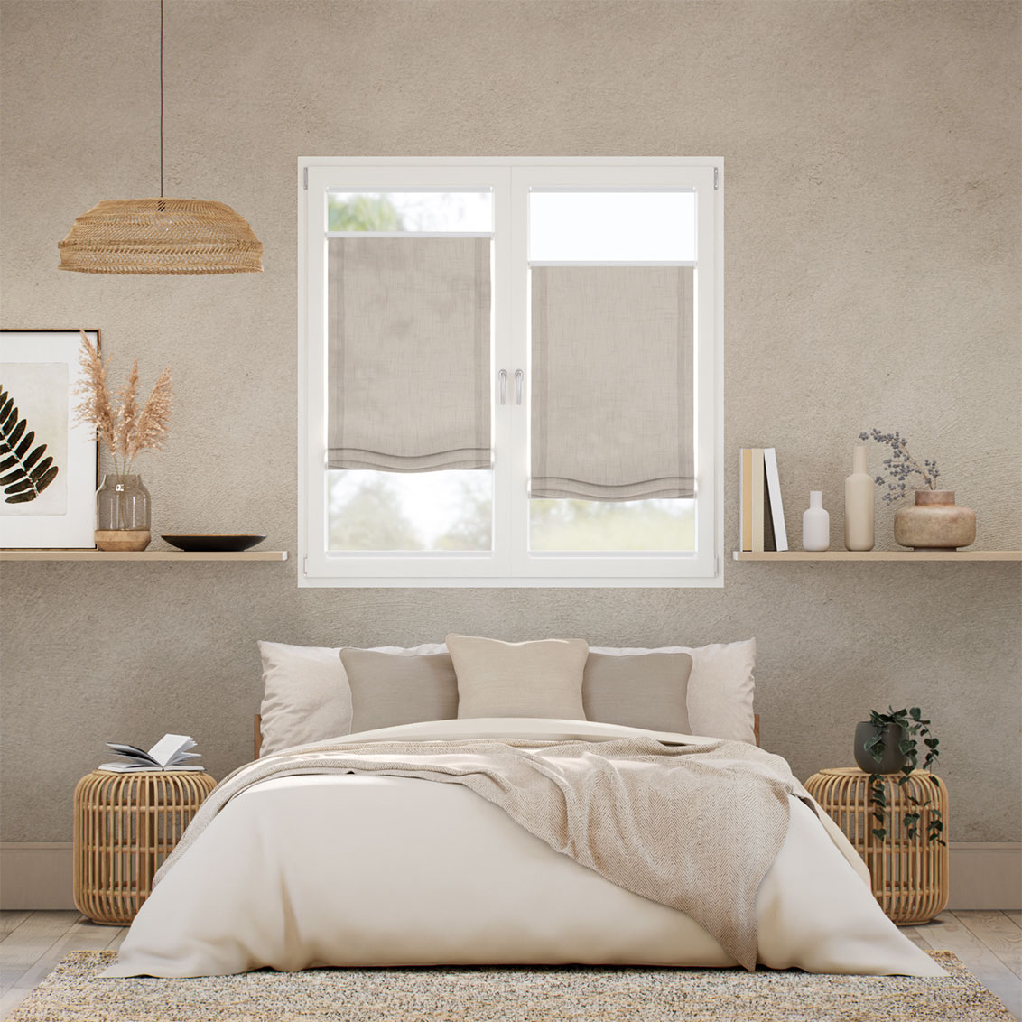 Tenda A Pacchetto A Vetro Facile Lino Bijou Greige Arricciata