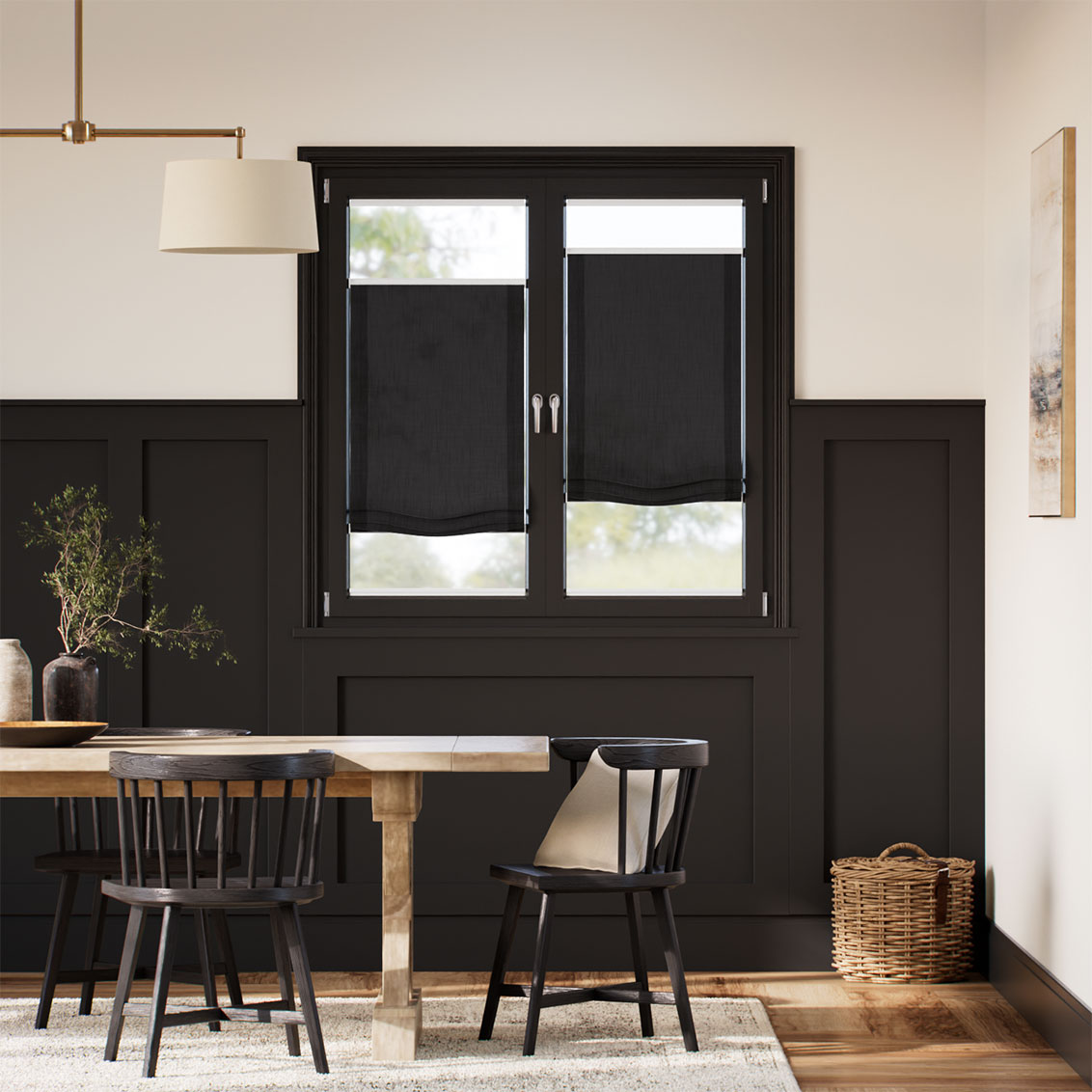 Tenda A Pacchetto A Vetro Facile Lino Bijou Nero Arricciata