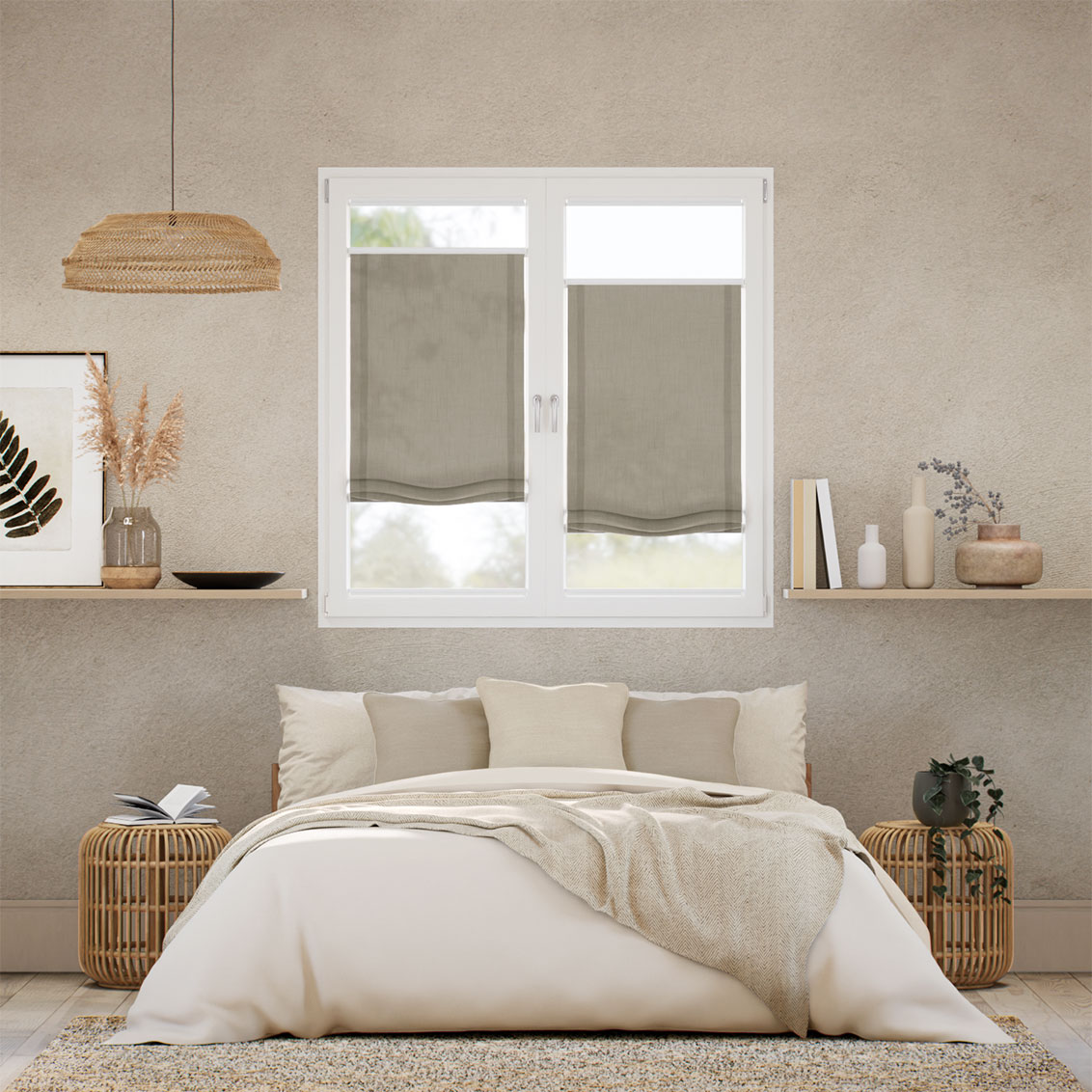 Tenda A Pacchetto A Vetro Facile Lino Bijou Taupe Arricciata