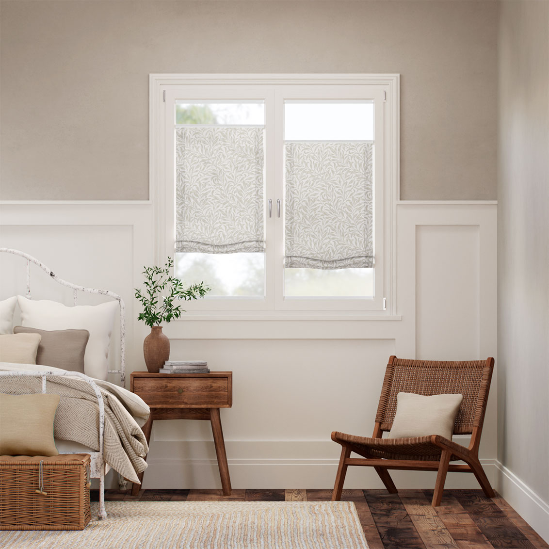 Tenda A Pacchetto A Vetro Facile William Morris Salice Tortora Voile Lino Arricciata