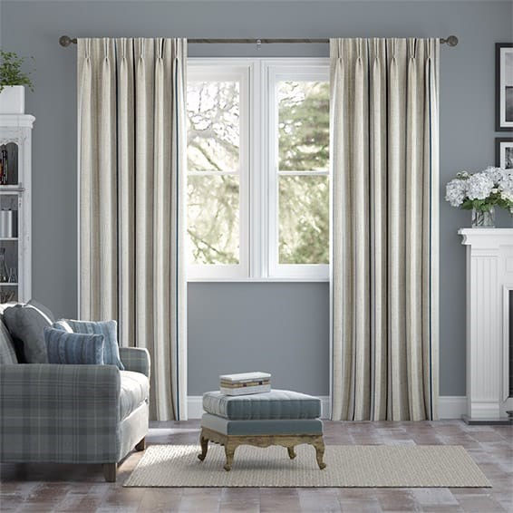 Tendaggi Righe Twill Lino Blu