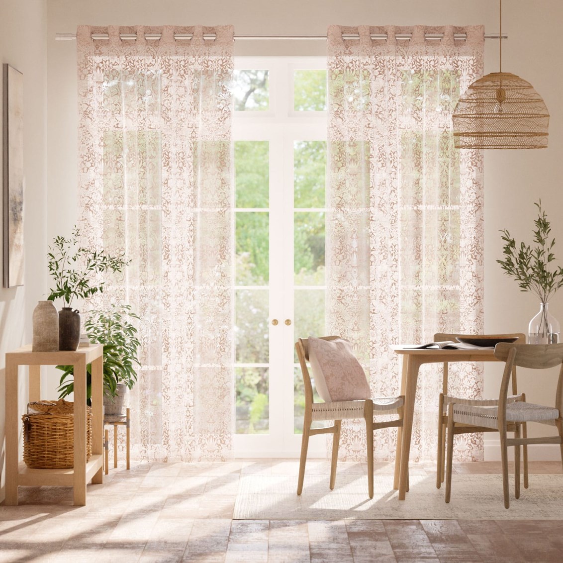 Tendaggi William Morris Frutti di Bosco Rosa Voile Lino