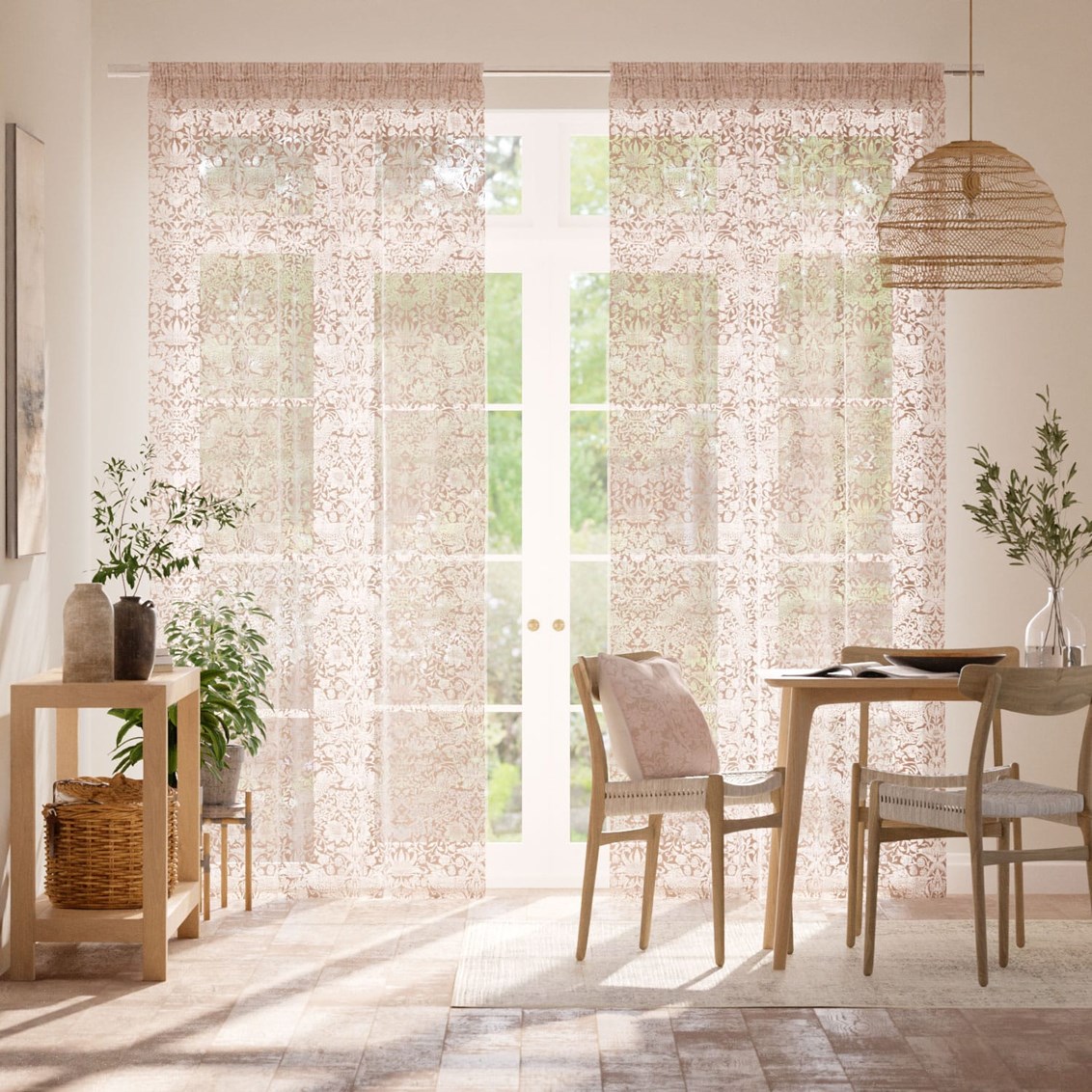 Tendaggi William Morris Frutti di Bosco Rosa Voile Lino