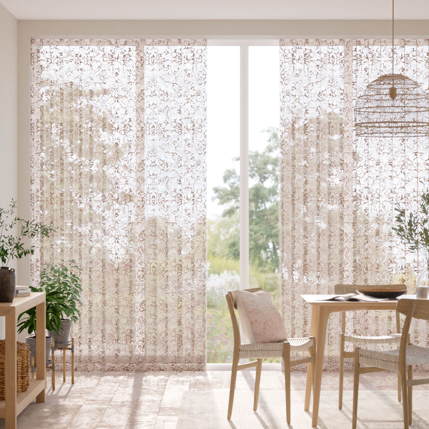 Tendaggi William Morris Frutti di Bosco Rosa Voile Lino