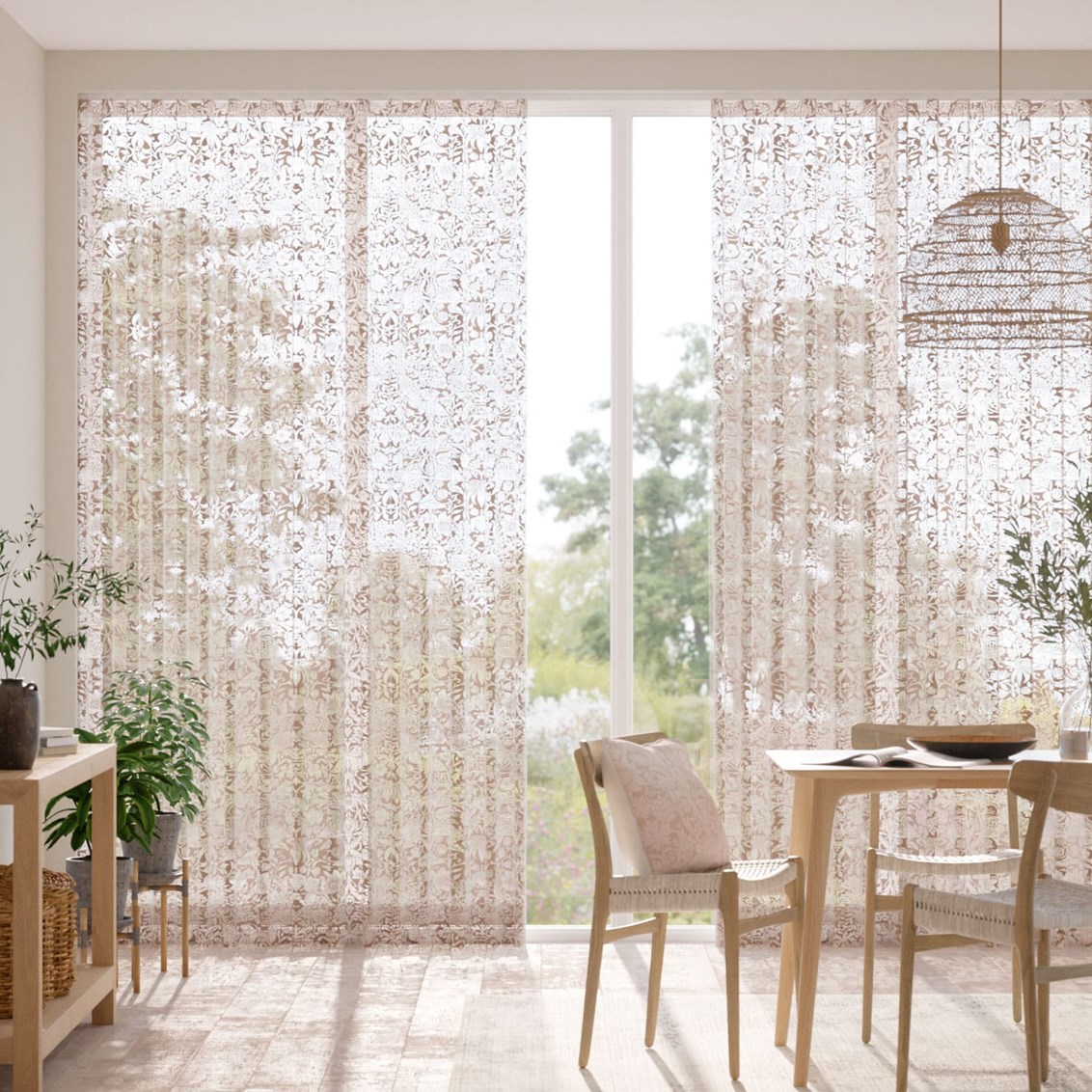 Tendaggi William Morris Frutti di Bosco Rosa Voile Lino