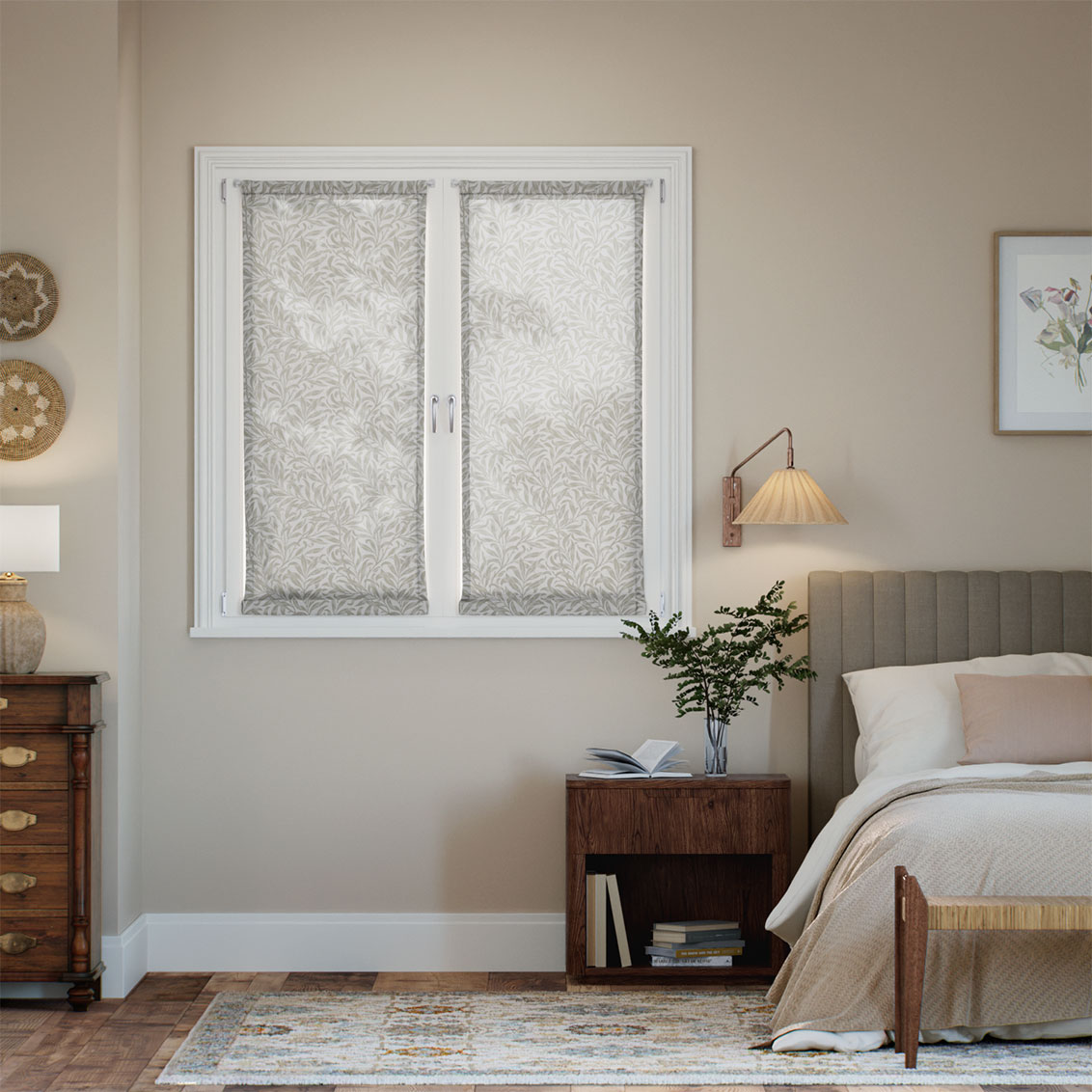 Tendina a vetro William Morris Salice Tortora Voile Lino