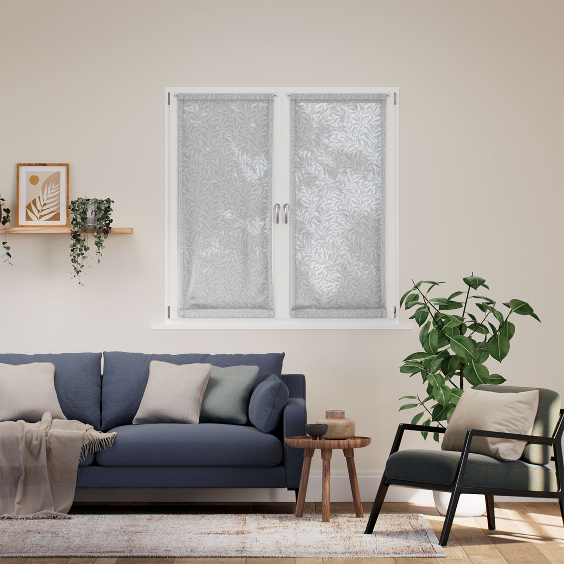 Tendina a vetro William Morris Salice Argento Voile Lino